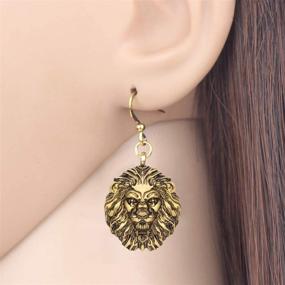 img 3 attached to 🦁 WEVENI Lion Head Earrings Dangle Drop Jewelry for Girls Women Ladies Gift, Alloy Antique Gold Silver Plated, Stainless Steel