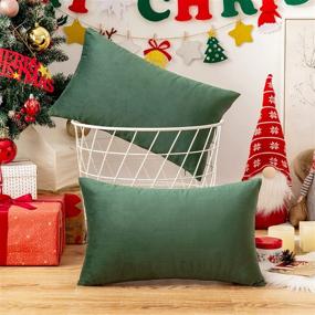 img 4 attached to 🎄 ANRODUO Pack of 2 Christmas Velvet Throw Pillow Covers - Soft and Stylish Home Decorations - Army Green - 12x20 Inch