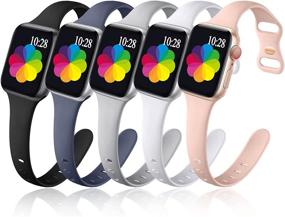 img 4 attached to 🍏 Muranne 5 паков Apple Watch ремешков: Стильные и прочные браслеты для iWatch SE & Series 7/6/5/4/3/2/1, Компактные и прочные силиконовые браслеты для мужчин и женщин.