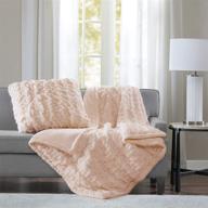 🛋️ madison park ruched luxury throw: premium soft cozy faux fur blanket for bed, couch, or sofa - 50"x60" blush logo