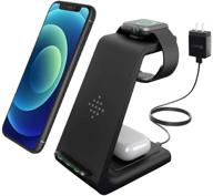 fast wireless charging station dock: 3-in-1 qi standard for apple iwatch series se/6/5/4/3/2, iphone 13/13 pro/13 pro max/12/12 pro/12 pro max/11/x/8, airpods pro (with adapter) logo