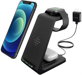 img 4 attached to Fast Wireless Charging Station Dock: 3-in-1 Qi Standard for Apple iWatch Series SE/6/5/4/3/2, iPhone 13/13 Pro/13 Pro Max/12/12 Pro/12 Pro Max/11/X/8, AirPods Pro (with Adapter)