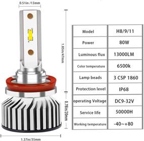 img 2 attached to Silintog LED Headlight Bulbs, H11/H9/H8 - 80W 13000LM Super Bright Conversion Kit - 6500K Waterproof Cool White - High/Low Beam Adjustable - 2 Pack, 6 CSP 1860 Chips