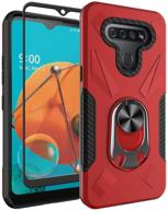 📱 red oladers for lg k51 case - metal ring holder, magnetic car kickstand & tempered glass screen protector included logo