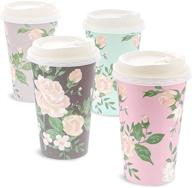 48 pack vintage floral insulated coffee cups with lids, 16 oz, 4 elegant designs logo