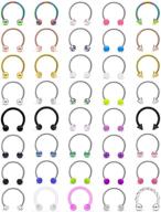 40pcs stainless steel horseshoe rings clicker septum rings hoop - glow in the dark - pear round clear cz tragus cartilage earrings - women's body piercing jewelry, 16g logo