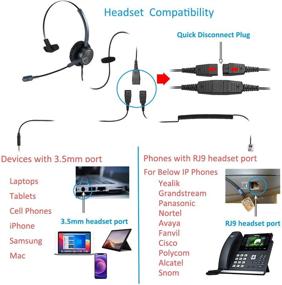 img 1 attached to 🎧 Оптимизированная гарнитура для колл-центра с разъемами RJ9 и 3,5 мм для настольного телефона, смартфона, ноутбука – моно-гарнитура для офисного телефона с шумоподавляющим микрофоном для Yealink, Grandstream, Snom.