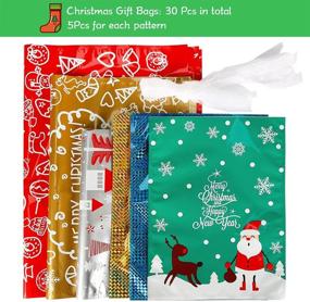 img 1 attached to 🎁 Advantez Foil Christmas Drawstring Gift Bags with Ribbon Ties - 30Pcs & 4 Sizes, Ideal for Xmas Gift Wrapping, Birthday, Christmas Party, and Holiday Gifts (Small Medium Large XL)