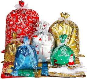 img 4 attached to 🎁 Advantez Foil Christmas Drawstring Gift Bags with Ribbon Ties - 30Pcs & 4 Sizes, Ideal for Xmas Gift Wrapping, Birthday, Christmas Party, and Holiday Gifts (Small Medium Large XL)