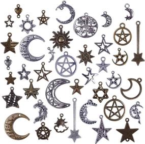 img 1 attached to 🌙 BronaGrand 100g (About 73pcs) Assorted Sun Moon Star Charms | Antique Celestial Pendants for Bracelets, Necklaces, Crafts, and Jewelry Making | Mixed Colors