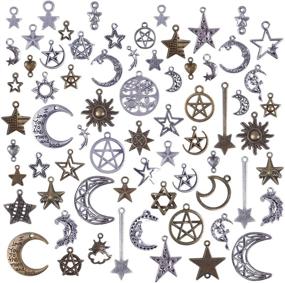 img 4 attached to 🌙 BronaGrand 100g (About 73pcs) Assorted Sun Moon Star Charms | Antique Celestial Pendants for Bracelets, Necklaces, Crafts, and Jewelry Making | Mixed Colors