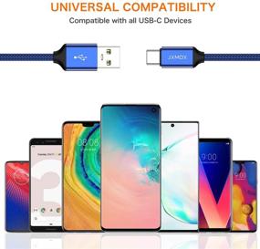 img 1 attached to 🔌 JXMOX USB C Cable Short [0.8ft 3 Pack] - Braided Fast Charge Cord for Samsung Galaxy Note 9 8, S10 S9 S8 Plus, LG V30 V20 G5, Nexus, Moto Z2 Z3 - Power Bank and Portable Charger Compatible (Blue)