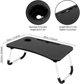 img 2 attached to 🛏️ Складной столик для ноутбука с подставкой для чашек - портативный стол для работы на коленях на диване, кровати, террасе, балконе, в саду - черный.