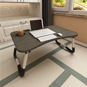 img 4 attached to 🛏️ Складной столик для ноутбука с подставкой для чашек - портативный стол для работы на коленях на диване, кровати, террасе, балконе, в саду - черный.