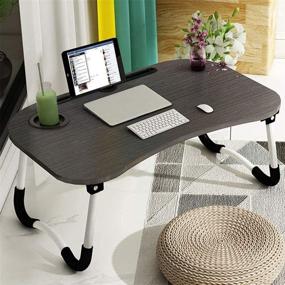 img 3 attached to 🛏️ Складной столик для ноутбука с подставкой для чашек - портативный стол для работы на коленях на диване, кровати, террасе, балконе, в саду - черный.