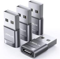💻 pack of 4 usb-c female to usb-a male adapters, jsaux type c to a charger cable adapters - compatible with iphone 12 11 mini pro max, samsung galaxy note 10 20 s20 s21, google pixel 5 4 3 xl - grey logo