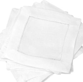 img 4 attached to 🍹 CleverDelights 6 Inch White Linen Hemstitch Cocktail Napkins - Pack of 12 - 100% Linen