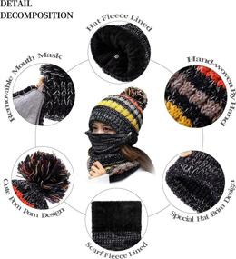 img 2 attached to 🧣 FANZERO Women's Girls Knit Beanie Scarf Mask Set: Soft, Warm, Fleece-Lined Winter Ski Hat with Pompom