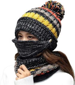 img 4 attached to 🧣 FANZERO Women's Girls Knit Beanie Scarf Mask Set: Soft, Warm, Fleece-Lined Winter Ski Hat with Pompom