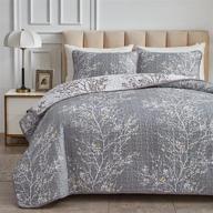 🌼 flysheep gray king quilt set: branch with yellow spring flower on grey - soft, lightweight bedspread/coverlet for all seasons (104"x90") logo