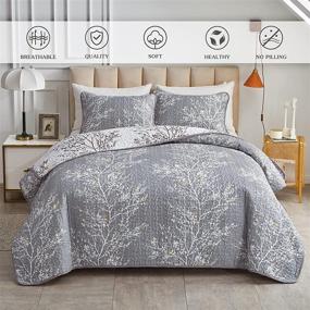 img 3 attached to 🌼 FlySheep Gray King Quilt Set: Branch with Yellow Spring Flower on Grey - Soft, Lightweight Bedspread/Coverlet for All Seasons (104"x90")