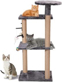 img 4 attached to 🐱 Cat Tree Climbing Tower by ShellKingdom - 4-Tier Indoor Activity Centre with Sisal Scratching Post, Mouse Toy, Play Balls, and Comfy Kitty Cat Perch Bed