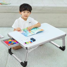 img 1 attached to 🖌️ DOINUO Lap Desk for Kids - Ultimate Drawing Desk for Arts Crafts on Bed Couch Floor - Foldable Laptop Bed Table Tray with Drawer - Includes Drawing Pen & Eraser - A-Dry Erase Boards