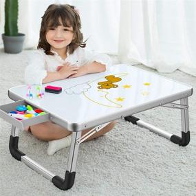 img 3 attached to 🖌️ DOINUO Lap Desk for Kids - Ultimate Drawing Desk for Arts Crafts on Bed Couch Floor - Foldable Laptop Bed Table Tray with Drawer - Includes Drawing Pen & Eraser - A-Dry Erase Boards