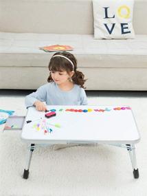 img 2 attached to 🖌️ DOINUO Lap Desk for Kids - Ultimate Drawing Desk for Arts Crafts on Bed Couch Floor - Foldable Laptop Bed Table Tray with Drawer - Includes Drawing Pen & Eraser - A-Dry Erase Boards