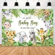 🦁 7x5ft jungle safari animals baby shower backdrop - it's a boy! baby boy on the way photography background with green leaves - ideal for photo booth, cake table, party decorations, props & supplies logo