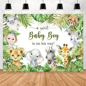 img 4 attached to 🦁 7x5ft Jungle Safari Animals Baby Shower Backdrop - It's a Boy! Baby Boy on the Way Photography Background with Green Leaves - Ideal for Photo Booth, Cake Table, Party Decorations, Props & Supplies