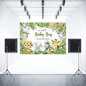 img 1 attached to 🦁 7x5ft Jungle Safari Animals Baby Shower Backdrop - It's a Boy! Baby Boy on the Way Photography Background with Green Leaves - Ideal for Photo Booth, Cake Table, Party Decorations, Props & Supplies