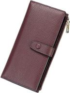 👜 rfid blocking leather wallet for women with check holder and zipper pocket - large capacity clutch wallet in pebble leather logo