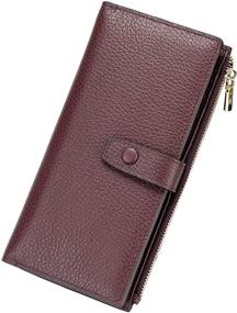 img 4 attached to 👜 RFID Blocking Leather Wallet for Women with Check Holder and Zipper Pocket - Large Capacity Clutch Wallet in Pebble Leather