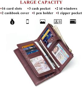 img 3 attached to 👜 Кошелек из кожи с функцией блокировки RFID для женщин с карманом для чеков и карманом на молнии - Большая вместительная сумочка из кожи с рельефным узором