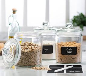 img 4 attached to 🍪 Glass Canister Set for Kitchen Counter + Labels & Marker - Airtight Cookie Jars with Lids - Food Storage Containers for Pantry - Flour, Sugar, Coffee, Cookies - Perfect Christmas Gift.