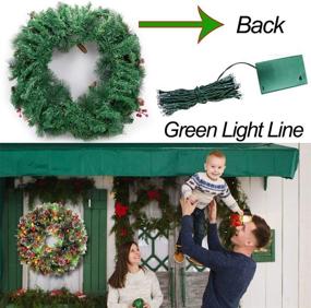 img 2 attached to 🎄 24 Inch Christmas Wreath with Timer - 80 Light Battery Operated Indoor Outdoor Decoration - Front Door, 220 Pine Branch, Pine Cones, Berries, Snowflakes - Colorful Xmas Wreath