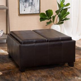 img 3 attached to 🔲 Mansfield Brown PU Storage Ottoman by Christopher Knight Home