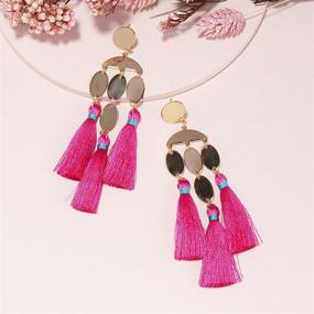 img 1 attached to 💃 Boho Chic Geometric Metal Earrings with Colorful Tassel Statement Dangles