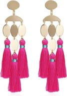 💃 boho chic geometric metal earrings with colorful tassel statement dangles logo