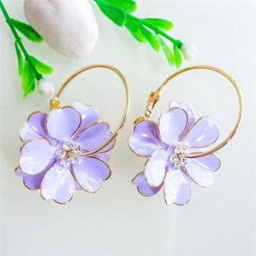 img 1 attached to 💎 Navachi Gold Plated Enamel Flower Crystal Hoop Earrings - 18k, 3cm Diameter