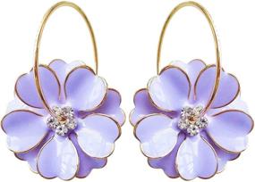 img 4 attached to 💎 Navachi Gold Plated Enamel Flower Crystal Hoop Earrings - 18k, 3cm Diameter