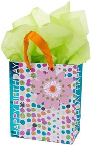 img 4 attached to 🎁 Hallmark 6-inch Birthday Gift Bag with Tissue Paper - Bright Dots Design featuring a Pink Flower