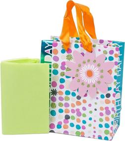 img 2 attached to 🎁 Hallmark 6-inch Birthday Gift Bag with Tissue Paper - Bright Dots Design featuring a Pink Flower