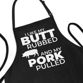 img 4 attached to Hilarious Men's Apron - I Like My Butt Rubbed And My Pork Pulled - Adjustable 🍖 1 Size Fits All - Poly/Cotton with 2 Pockets - BBQ Gift Apron for Father, Husband, Chef
