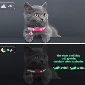 img 2 attached to 🐱 Adjustable 2 Pack Breakaway Cat Collars with Bell Pendant and Moon Pattern, Safe Kitten Collars for Girl and Boy Cats, Cute Starry Glow in The Dark Kitty Design