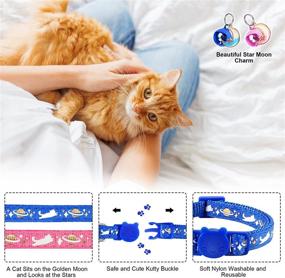 img 3 attached to 🐱 Adjustable 2 Pack Breakaway Cat Collars with Bell Pendant and Moon Pattern, Safe Kitten Collars for Girl and Boy Cats, Cute Starry Glow in The Dark Kitty Design