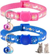 🐱 adjustable 2 pack breakaway cat collars with bell pendant and moon pattern, safe kitten collars for girl and boy cats, cute starry glow in the dark kitty design logo