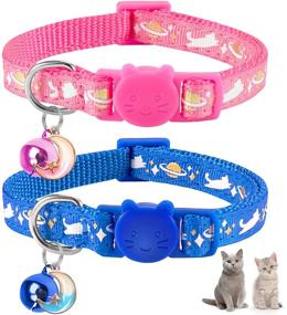 img 4 attached to 🐱 Adjustable 2 Pack Breakaway Cat Collars with Bell Pendant and Moon Pattern, Safe Kitten Collars for Girl and Boy Cats, Cute Starry Glow in The Dark Kitty Design