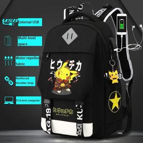 img 3 attached to 🎒 CUSALBOY Fashionable Computer School Backpack with USB Port, Travel Business Work Backpack in Black featuring Cartoon Luminous Pattern of Pikachu (Version 5)